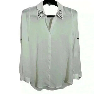 N.Y. Collection Women's White Button Down Shirt Size M
